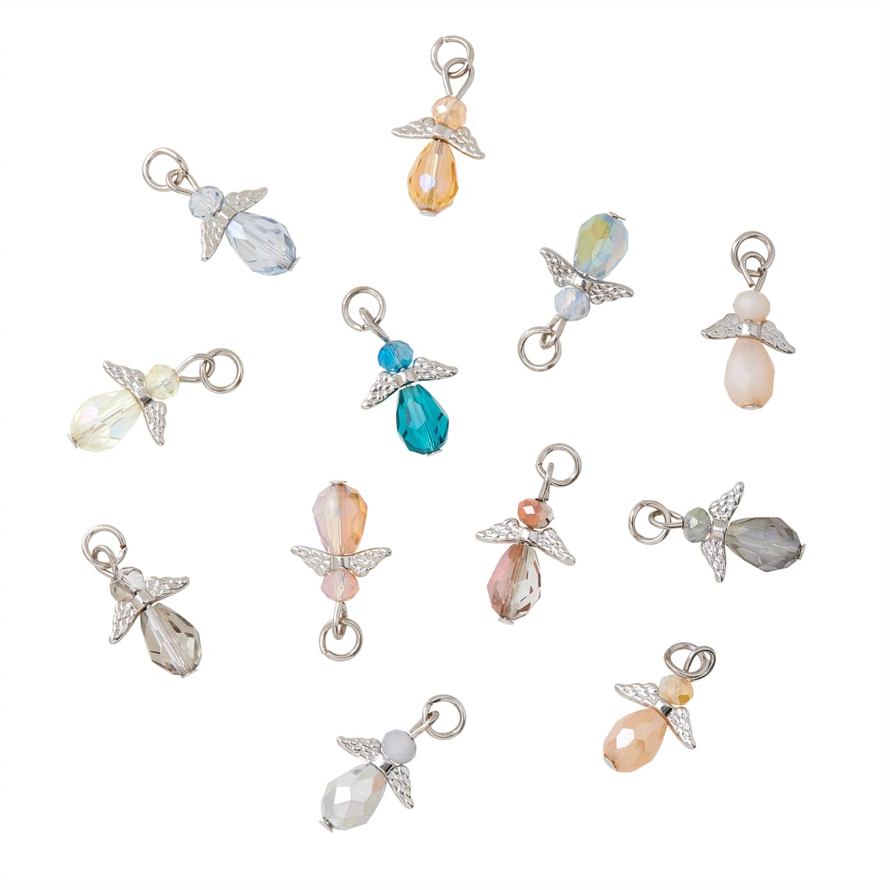 12 Packs: 12 ct. (144 total) Charmalong™ Multicolor Rhodium Angel Drop Charms by Bead Landing™